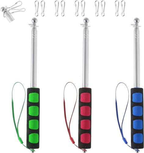 Difounmas Mástil telescópico de 2 m, juego de 3 unidades, mástil telescópico de mano, extensible con 8 mosquetones, para guías de viaje, camping, profesores, excursiones, competiciones