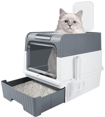 Purrfect Cat Litter Box, Drawer Type with Front Door, Easy Clean, Top Entrance Hooded Litter Tray for Small & Medium Cats