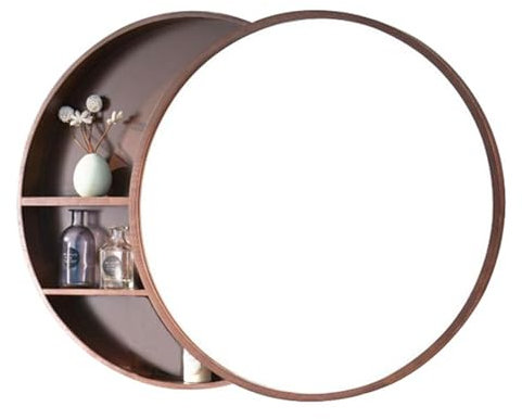 Runde Badezimmer Spiegelschrank, Walnuss Farbe Wand montiert Make-up Spiegelschrank, 19,7/23,6/27,5in, Links/rechts Schiebetüren (S : 70cm/27.6inches)