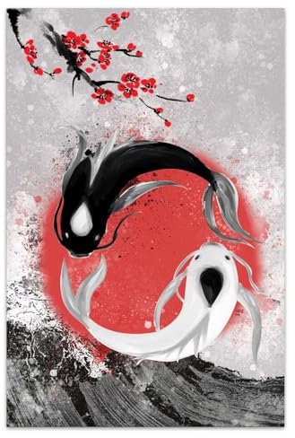 COTAIL Ungerahmte Leinwand-Wandkunst für Schlafzimmer, Büro, Wanddekoration, Koi-Fisch, Yin-Yang, Wanddekorationen für Wohnzimmer, Malerei, Bilder, Kunstwerke für moderne Poster, Drucke,