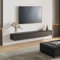 POVISON TV Schrank schwebend 200cm schwarz modern Eichenoptik aus Massivholz mit 3 Schubladen, TV Lowboard hängend mit Kabelmanagement hochwertig, Komplettmöbel mit Stauraum für Wohnzimmer