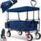 KESSER® Bollerwagen faltbar mit Dach Handwagen Transportkarre Gerätewagen klappbar mit 360° drehbare Vorder-Räder, Vorderrad-Bremse & Vollgummi-Reifen inkl. XXL Außen-Tasche, 2 Netztaschen & Abdeckung