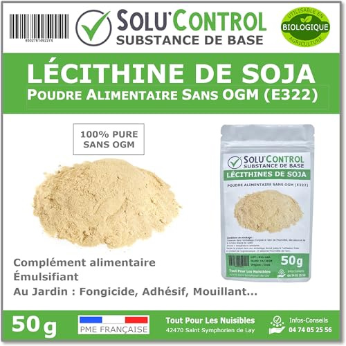 50 gr de Lécithine de Soja sans OGM en sachet refermable - Substance de Base - Complément Alimentaire - Émulsifiante - Jardin : Fongicide - adhésive - mouillante - amplificatrice