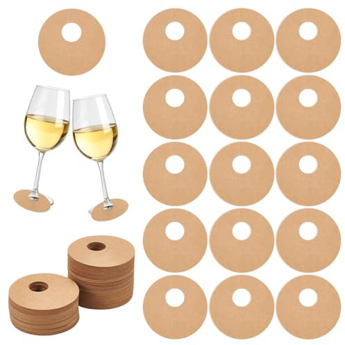 FINGERINSPIRE Marcadores de papel para copas de vino, etiquetas redondas en blanco, etiquetas de nombre de bebidas, etiquetas de papel, etiquetas de vino, dijes de bebidas de vino, marcador de