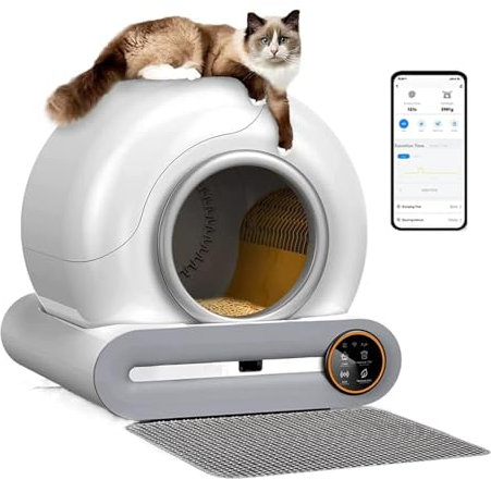 Inodoro para Gatos con Autolimpieza 65 L + 9 L De Gran Capacidad, Control De App, Desodorante IóNico Arenero Gatos, Areneros Gato para Varios Gatos