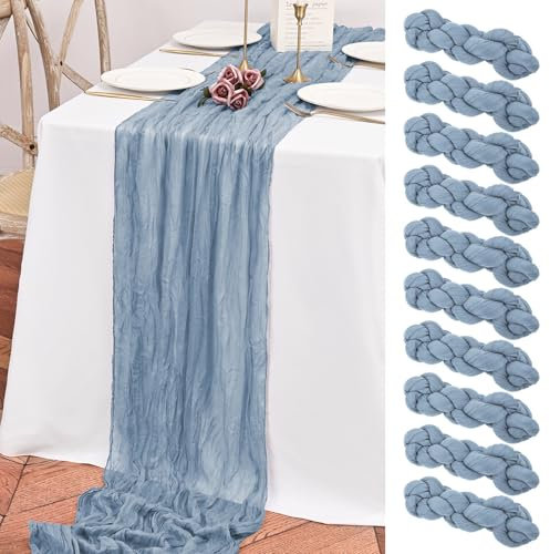 Teruntrue 10er-Pack Tischläufer blau, Käsetuch-Tischläufer, 3 m lang, Boho-Tischläufer, Gaze-Tischläufer für Geburtstagsparty, Festival, Hochzeitsdekoration (blau)