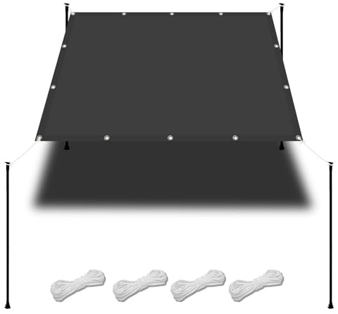 Awnings for Patios 6 x 6 m(19.7 x 19.7ft) Waterproof Patio Sail Pergola with Free Rope UV Block Weather-Resistant with Grommets Pes Shade Cloth for Pool Terrace Greenhouse, Dark Grey