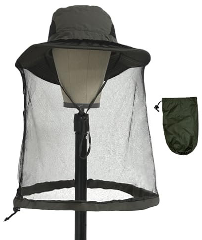 FUIPVGI Chapeau Safari avec Moustiquaire Dissimulée, Chapeau d'apiculteur, Casquette Moustiquaire avec Filet Face Cover Chapeau Séchage Rapide (FR/ES, Numérique, 56, 60, Armée Verte)
