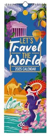 Legami - Wandkalender 2025, Wandkalender 16 x 49 cm, 12 Monate und Jahresplaner 2026, Platz für Notizen und Anmerkungen, in Englisch, Tierkreiszeichen und internationale Feiertage, Travel the World