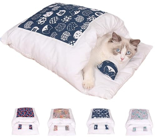 Orthopaedic Cat Sleeping Bag, The Soft and Warm Sleeping Bag for Cats, Cat Sleeping Bag, Removable and Washable Cat Cushion, Safety Feeling Pet Bed (Blue cat, XL (within 22 pounds))