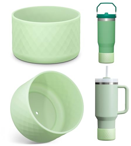 Upgrade 2PCS Protective Silicone Boot Bumper for Stanley Quencher Adventure 40oz 30oz IceFlow 20oz 30oz Tumbler, Water Bottle Bottom Sleeve Cover Accessories for Stanley Mug Cup(Light Green)