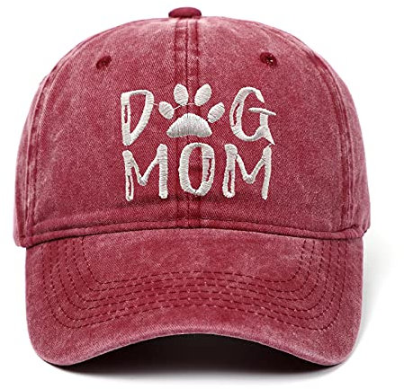 BABAHU Bestickte Baseballkappe für Damen, Motiv: Hund, Mama, Papa, verstellbar, Denim-Baseballkappe (DE/NL/SE/PL, Alphanumerisch, Einheitsgröße, B01-Mama-rot)