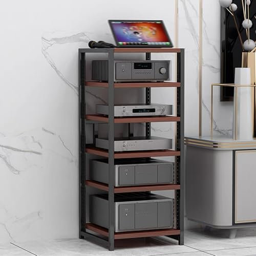 GUAWJRZDP Hi Fi Regal, Hi Fi Rack mit Verstellbaren Regalen, Moderner Offener Audio Rack Hi Fi Regal, Record Player Stand, Phonoschrank for Wohn, Gaming- Und Aufnahmeräume(Walnut,6-Tier)