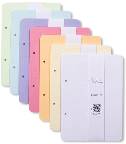 Ringbucheinlagen, 20, 40, 60 oder 80 Blätter, 2 oder 6 Löcher, 120g/m² Papier, A5, Personal/A6, Agenda/A6, Pocket, dots/blanko, 7 Farben, handmade