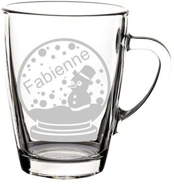 LUXENTU Glasbecher mit personalisierter Gravur, Kaffeebecher 300 ml, Klassischer Becher für Kaffee Tee und Glühwein, Individuelle Lasergravur, Wichtelgeschenk-Idee, Motiv: Schneekugel, 1 Stück