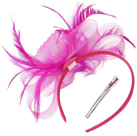 Pink Fascinators for Weddings Ladies Retro Elegant Flower Hair Fascinator Hat Hot Pink Fascinators Hat Clip for Women Mini Top Hat Hair Clips Fascinator Clip Women Accessories for Evening Party Prom