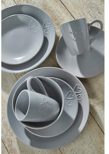 HOMELIFE 16 Piece Heart Embossed Dinner Set Grey One Size