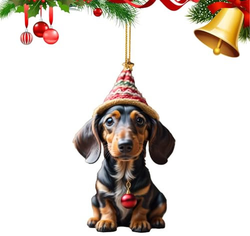 Weihnachtsschmuck Dackel Weihnachtsdeko Christmas Decorations Hund Weihnachten Baumschmuck Weihnachtsdekoration für Zuhause und Auto Lustige Weihnachtskugeln (A)