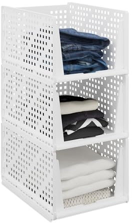 Relaxdays Organizadores de Armario, Pack de 3, Cajas de Almacenaje Apilables, Cajones de 24,5 x 33,5 x 43,5 cm, Blanco