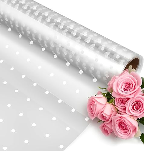 40CM Cellophane White Dot Wrapping Paper Roll,30M Folded Florist Gift Wrap | Christmas, Birthday Gifts, Hampers, Easter Basket, Valentines Day, Flowers, Crafts, Packing Supplies
