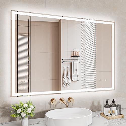 Badezimmerspiegel Led Badspiegel, Speicherfunktion, Touch-Schalter, Druckknopf, Dimmbar, 3 Lichtfarbe Einstellbare Spiegel Bad mit Beleuchtung, Badspiegel mit Wandspiegel, Beschlagfrei 70x100 cm