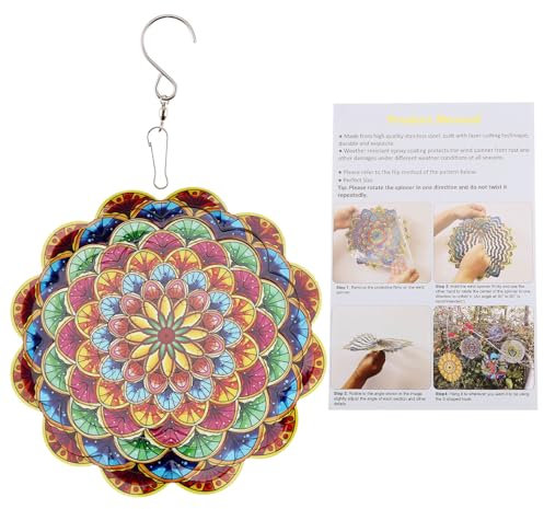 Swiixxer 3D-, Farbenfrohes Mandala-Design, Faltbar, Drehbar, für Den Garten, Aus Metall