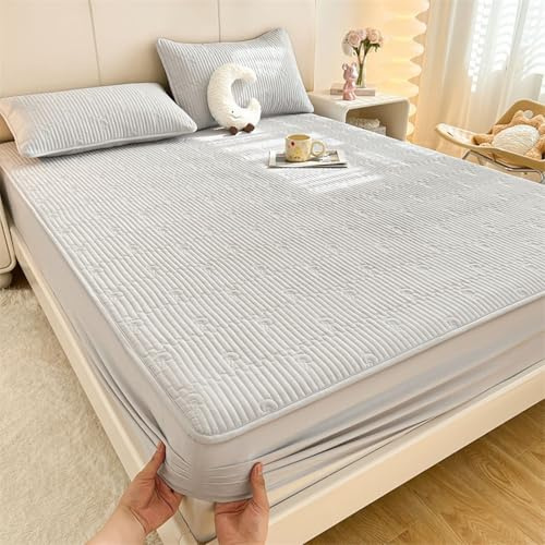 Spannleintuch 90x200, Hellgrau Polyester Baumwolle Bettwäsche Spannbetttuch, für Boxspringbetten, Bequem