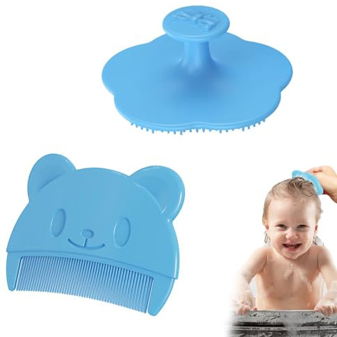 2 Stück Milchschorf Baby Entfernen,Milchschorf Kamm,Blau Schorfkamm Baby Bürste Silikon Kopfgneis Entfernen Baby Kamm Plastik Babybürste für Baby Geeignet für Neugeborene Baby