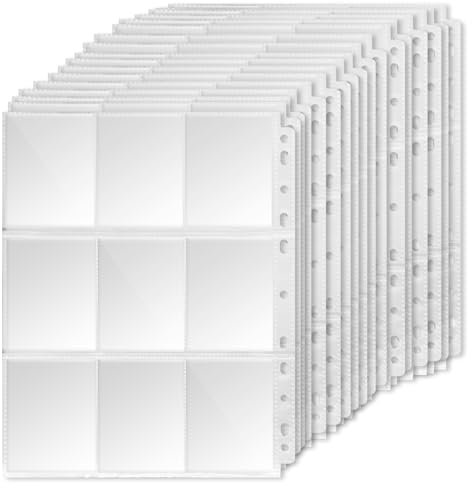 Pack of 40 Trading Card Sleeves Double-Sided 720 Pockets, Transparent Collecting Sleeves Photocard Sleeves Scrapbook for Playing Card, Empty Portfolio Folder Films, 11 Holes for Collecting All Types