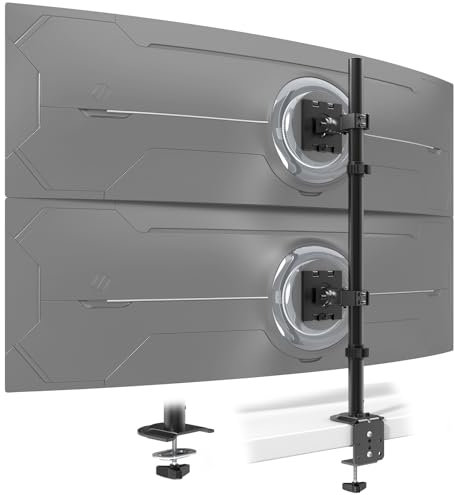 Supporto Monitor per 2 Schermi 17-49 Pollici – Braccio Doppio Regolabile in Altezza, VESA 75x75 & 100x100, Inclinabile, Ruotabile, Salvaspazio, Nero