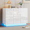 Merax Buffetschrank Sideboard Weiß Hochglanz, Moderne Vorratsschrank mit LED Beleuchtung, Esszimmerschrank mit 3 Türen, Mehrzweckschrank für Wohnzimmer, Schlafzimmer, Flur, verstellbare Regale, 120cm