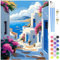 MXJSUA Peinture par Numéros pour Adulte, DIY Peinture Acrylique pour Adultes Débutants Facile sur Toile 40×50 cm avec peintures et pinceaux, Santorin (sans Cadre)