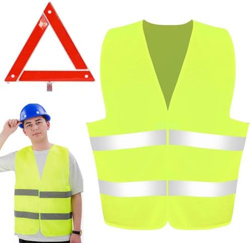 AKJAXQU Triangle Voiture, 3in1 Triangle et Gilet Jaune pour Voiture, Gilet Jaune Voiture, Kit Triangle de Signalisation avec éTui de Rangement