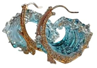 fdsmall Meer Ozean Ringe Halskette Ohrringe Set für Frauen blaue Meer Wellen Kubik Zirkonia Kristall Schmuck Set