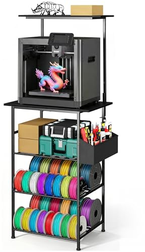 Emfogoo 3D-Druckerständer mit Filament-Aufbewahrung, 5-stöckiger 3D-Druckertisch mit Seitentasche, robuster Drucktisch, an der Wand befestigt, für Zuhause, Büro, Werkstatt, Studio, 50 x 41 x 162 cm (L