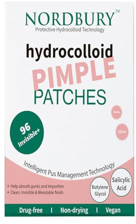 NORDBURY Acne Pimple Patches – Hydrocolloid Spot Dots for Blemish & Zit Removal, Invisible Day & Night Use, Fast Healing, Oil-Free, Non-Drying Skincare for All Skin Types (64x12mm - 32x10mm Dots)