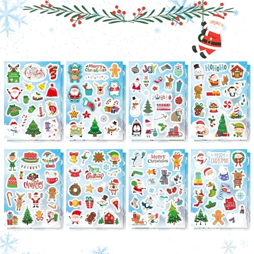 Weihnachtsaufkleber, 284 Stück Sticker Weihnachten Kinder, Selbstklebend Christmas Stickers, Weihnachtsdekoration Aufkleber zum Gestalten von Weihnachtskarten, Adventskalender, Scrapbook, Fotoalben