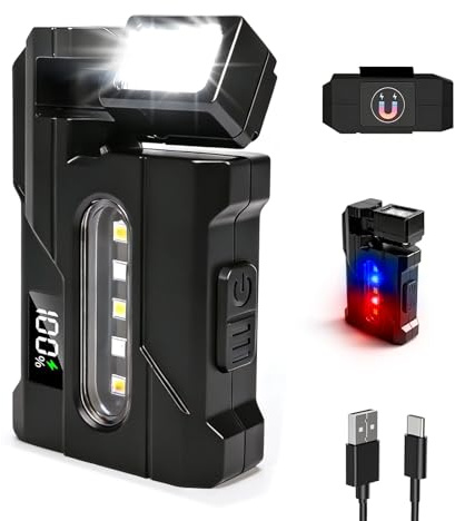 LED Taschenlampe Aufladbar, Mini EDC Taschenlampe mit 7 Modi, 270° Drehbar | Dual-Licht, LED Display, Magnetische Akku Taschenlampen mit Clip, Kleine Flashlight für Camping Outdoor Wandern Notfall
