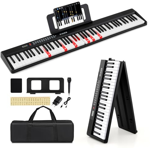 COSTWAY 88-Tasten Keyboard Piano, Faltbares Klavier, elektronisches Keyboard mit Split-Funktion & 3 Lernmodi & Sustain-Pedal, Digitalpiano tragbar mit Dual-Lautsprechern, MP3/USB/MIDI