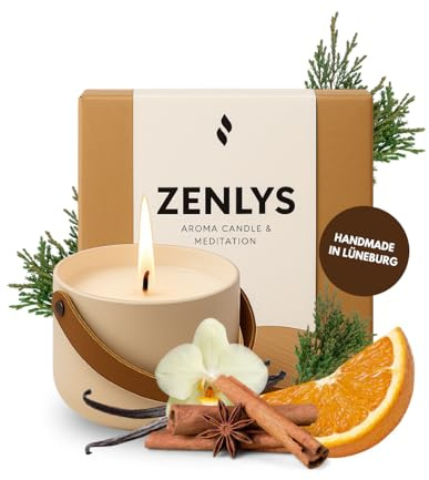 frihed.® Wellness Kerze Zenlys – Duftkerze im Keramikglas mit Holzdeckel – Fruchtig-Würziger Duft mit Orange, Zimt, Vanille & Patchouli – Geschenkidee für Frauen & Männer (320 ml, fruchtig-würzig)