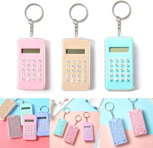3 PCS Mini Calcolatrici Tascabili, Graziose Calcolatrici con Portachiavi a Forma di Labirinto, Display a 8 Cifre, Piccole Calcolatrici Di Base Completamente Funzionanti per Studenti, Regalo.