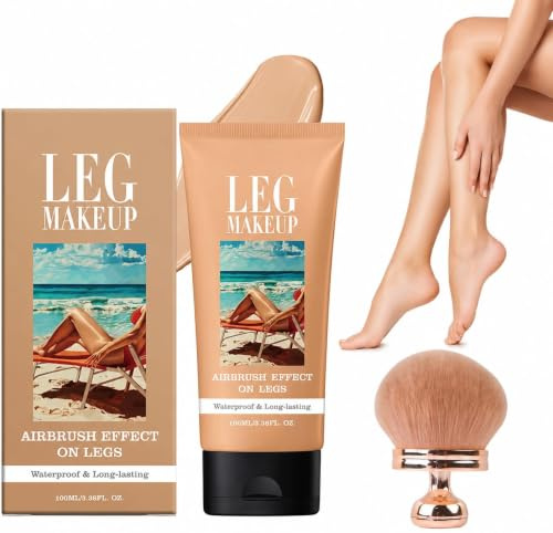 Fond de Teint Jambes Waterproof, Maquillage Corps (02 Naturel) | Haute Couvrance, Dissimule Tatouages et Imperfections, Longue Tenue, Fini Naturel, Texture Légère, Pinceau Inclus, 100 ML