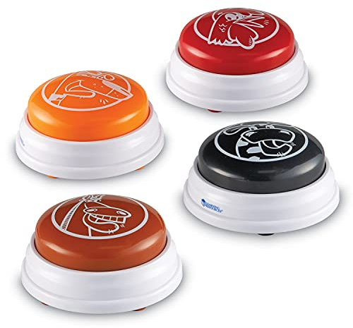 Learning Resources Botones de Respuesta con Sonidos de la Granja, Set de 4, pulsadores de Colores, Juegos Infantiles, Material Profesor