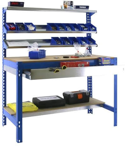 Simonrack 448100945157514 Set 1500 Werkbank, blau/Holz
