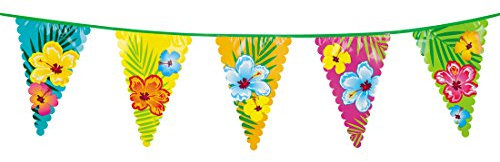 NET TOYS Hibiskus Deko Girlande Blumen Wimpelkette Hawaii 6 m Südsee Partydeko Wimpelgirlande Karibik