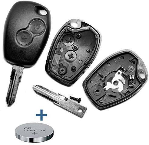Auto Schlüssel Funk Fernbedienung 1x Gehäuse 2 Tasten + 1x Rohling VAC102 + 1x CR2016 Batterie + 1x Batteriespange kompatibel mit Renault/Dacia/Opel