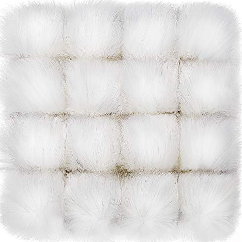 16 Stücke Kunstpelz Pom Pom Ball DIY Pelz Pom Poms für Hüte Schuhe Schals Tasche Pompons Keychain Charms Stricken Hut Zubehör, Weiß