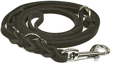 Fettleder Führleine 3-Fach verstellbare Lederleine geflochten für Hunde 96 Modelle zur Auswahl (2,40m x 8mm, schwarz, Chrom Haken)
