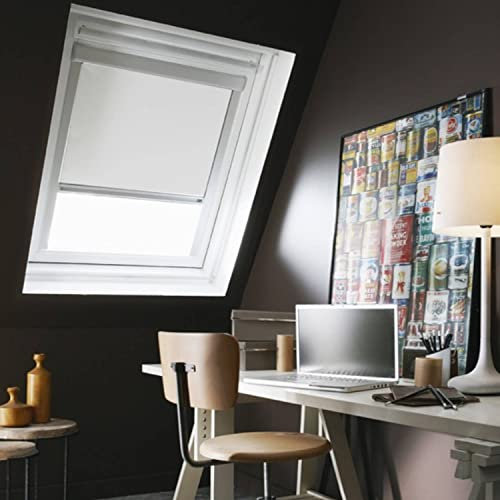 MADECOSTORE Store Enrouleur Occultant Cadre Blanc Compatible VELUX® - 61 x 116cm - M08 - Blanc