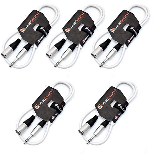 VisioSound 5 x Male XLR to 6.35mm Stereo TRS Jack Lead/Balanced Signal/Audio Patch Cable (White, 1m, Pack of 5)